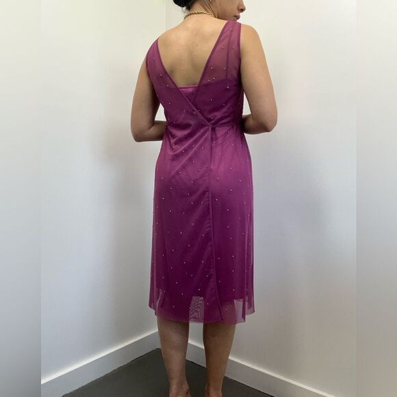 Vintage BCBG MaxAzria 90's/Y2k Pink Mesh Beaded Sleeveless Wrap Midi Dress S - Picture 4 of 10